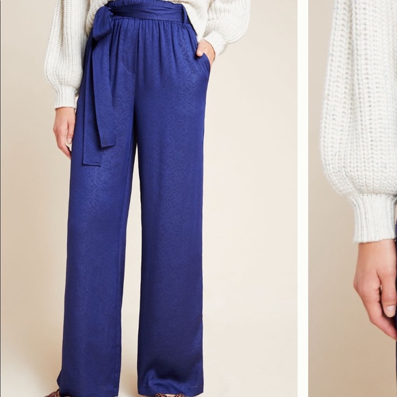 Blue Indie Wide Leg Pants with Tie Waist - Picture 4 of 4